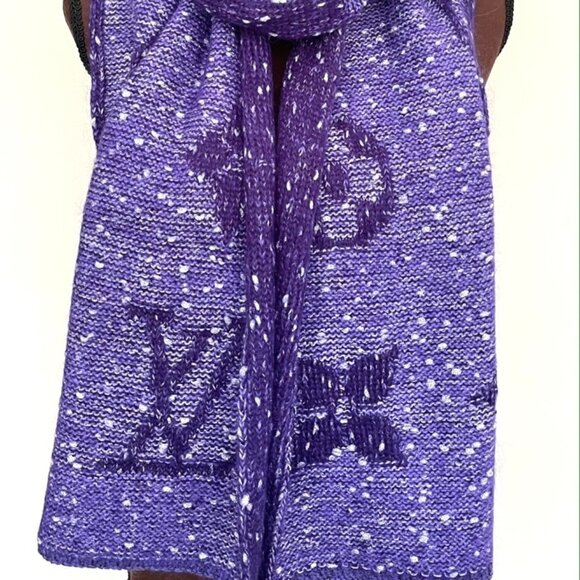 Louis Vuitton Wool Wrap Medallion Logomania Purple Reversible Scarf - Picture 4 of 12